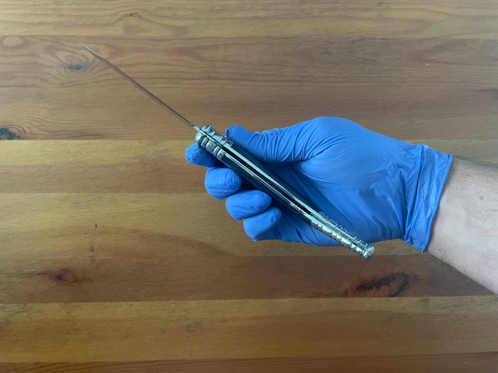 3.9" Spanish Navaja Sevillana Pocket Knife Blue Stamina Wood Scales with Ratchet