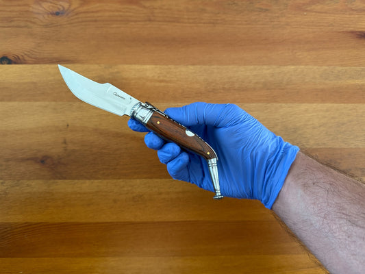 3.4” Spanish Navaja Jerezana Folding Knife Red Stamina Wood Scales With Ratchet