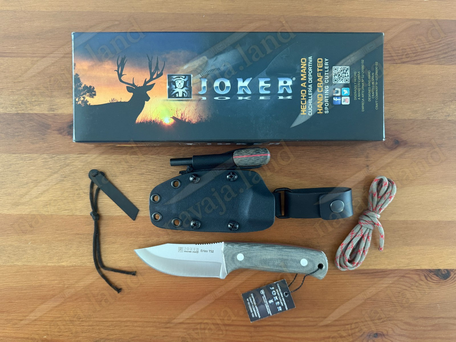 Joker Erizo TS2 Survival Knife 3.7” N695 Steel Blade Kydex Sheath & Fire Starter