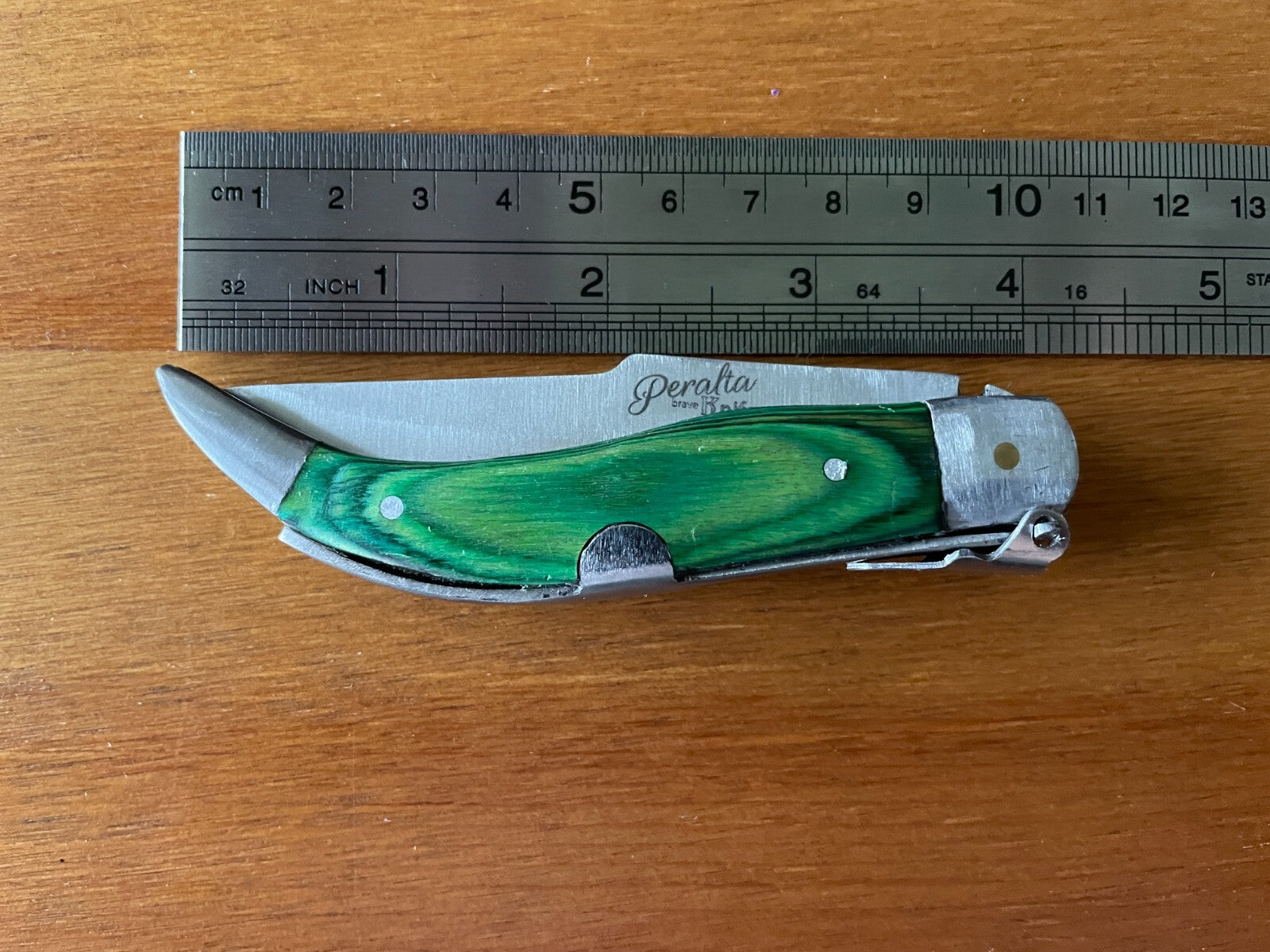 3.14” Spanish Navaja Teja Albacete Pocket Knife Green Wood Handmade - USA Seller