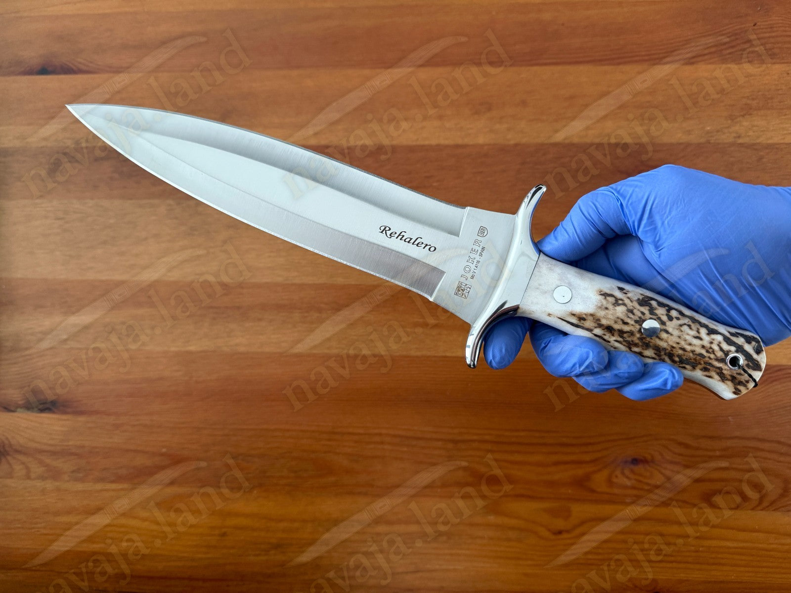 Joker Rehalero Hunting Knife 9.44” MOVA Blade Deer Horn Handle Leather Sheath