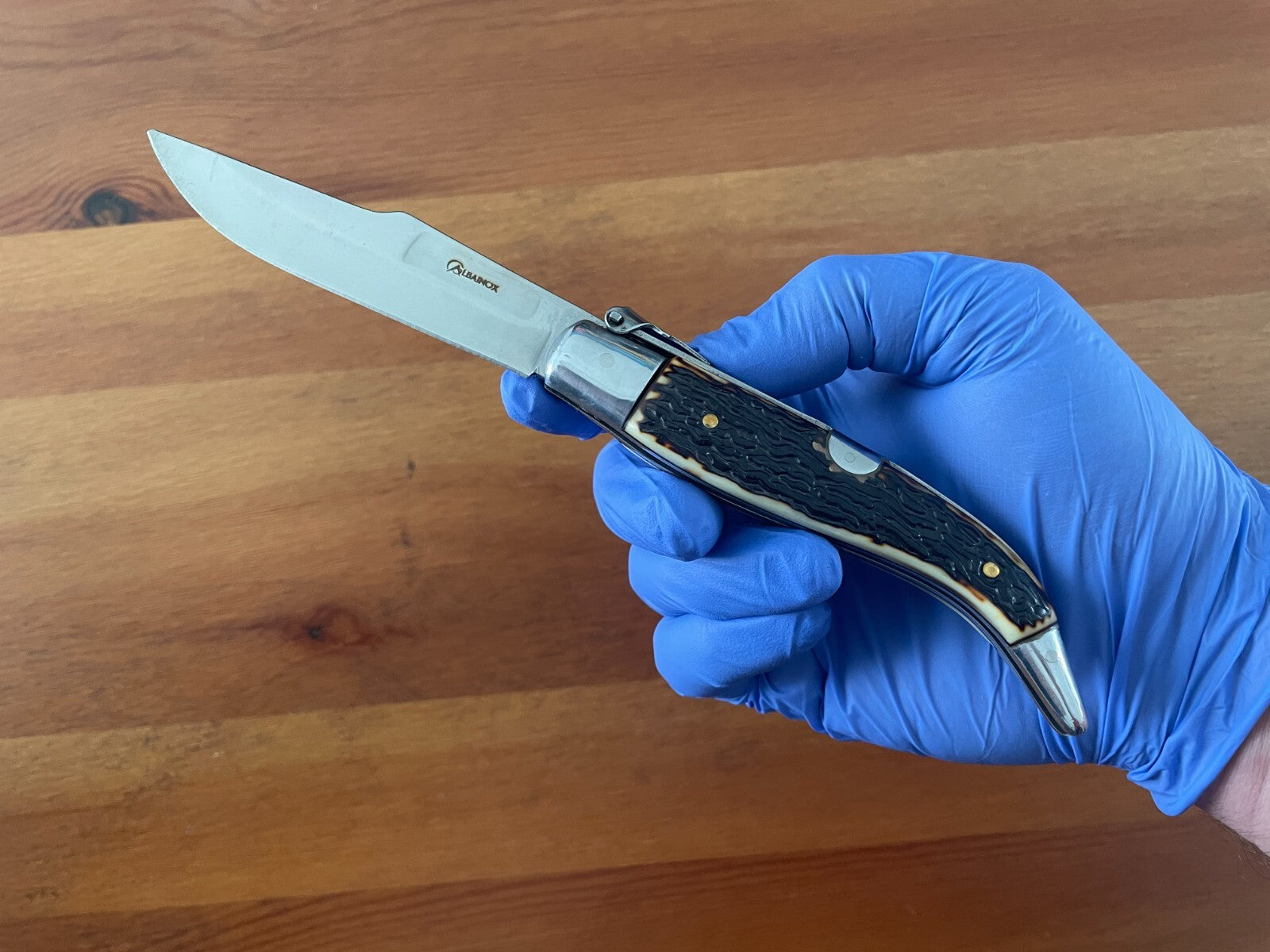 3.7" Spanish Navaja Teja Deer Antler Imitation Scales Billet Lock No Ratchet