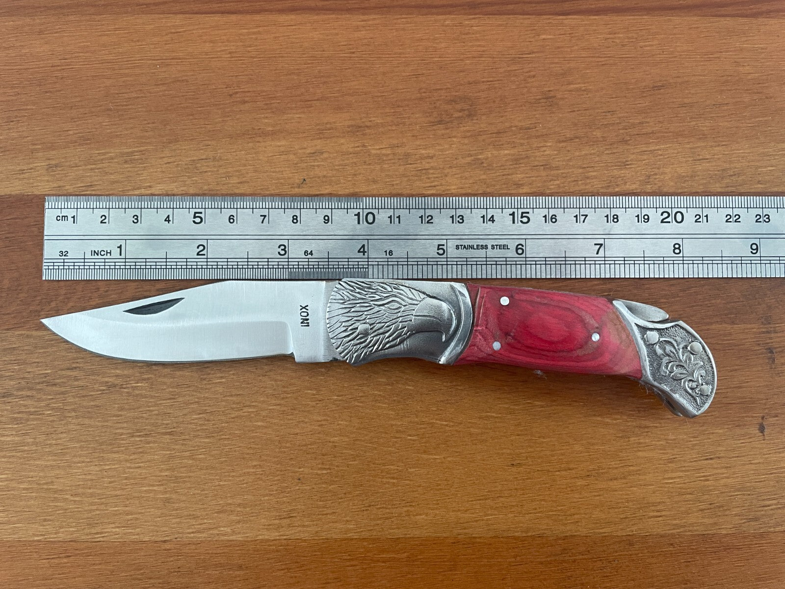 3.5" Spanish Navaja Pocket Knife Eagle Bolsters Wood Scales Lockback USA Seller