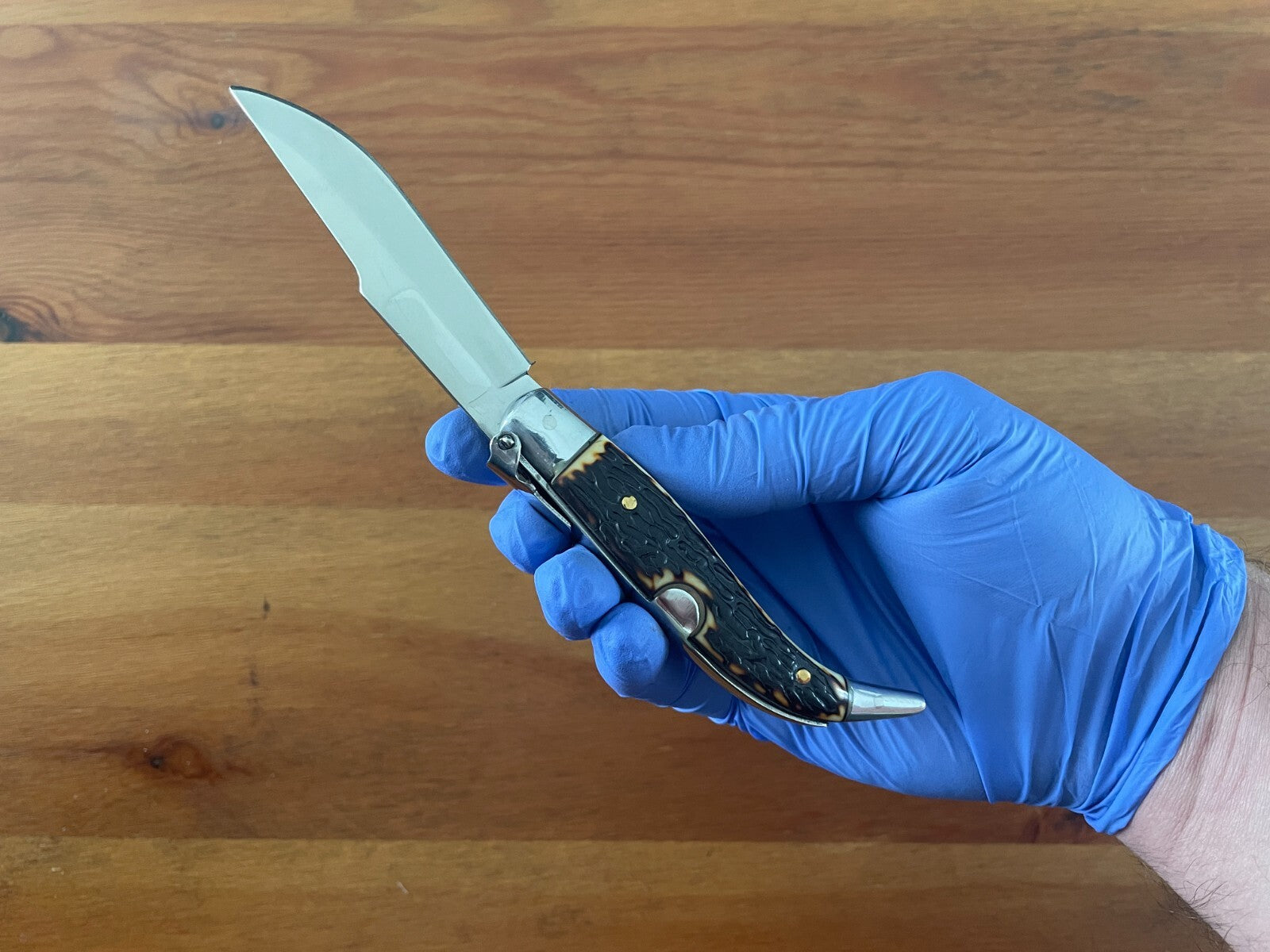 3.22" Stainles Spanish Navaja Teja Deer Antler Imitation Scales Billet Lock