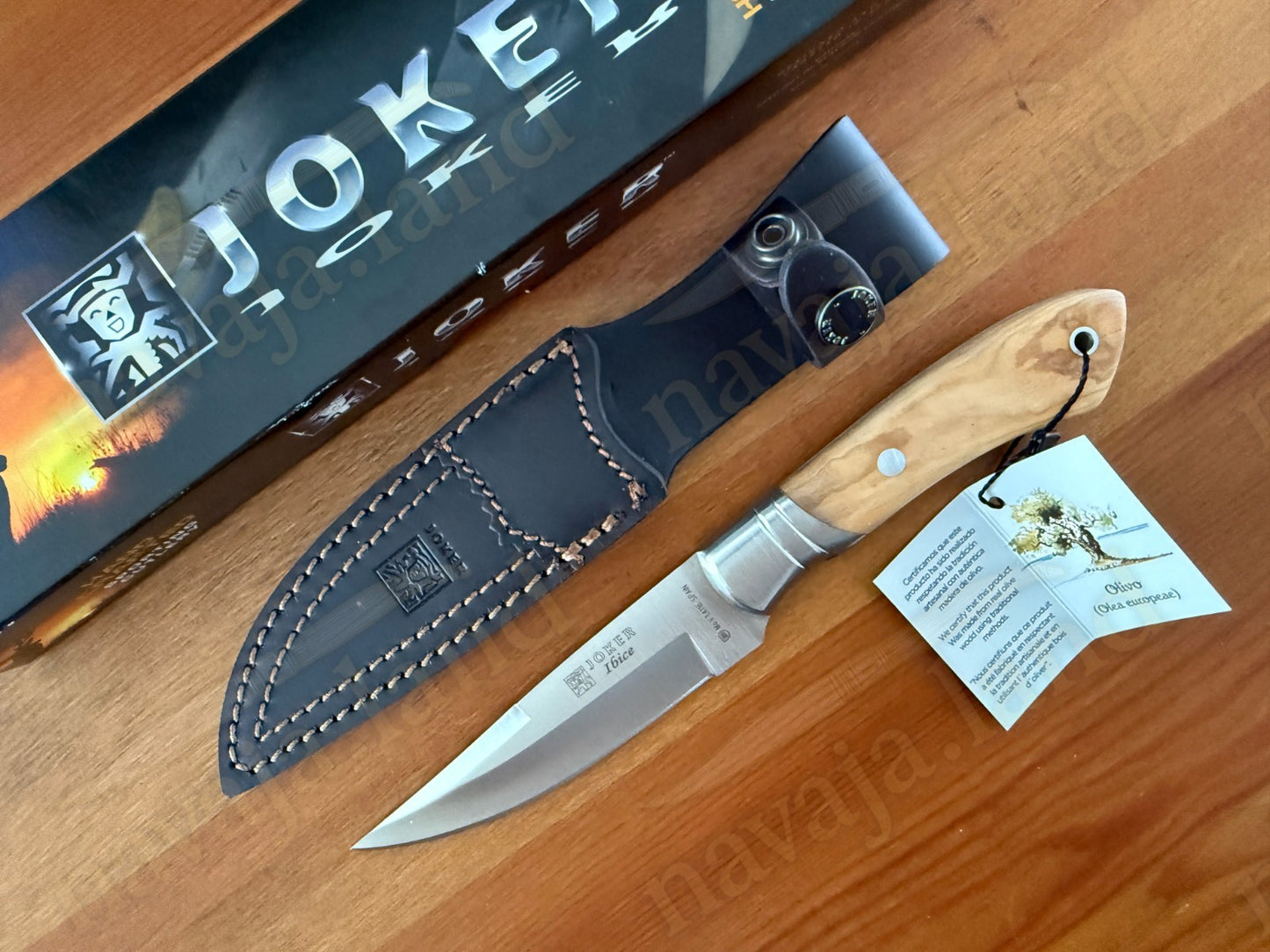 Joker Ibice Hunting Knife 4.72” MOVA Blade | Olive Wood Handle | Leather Sheath