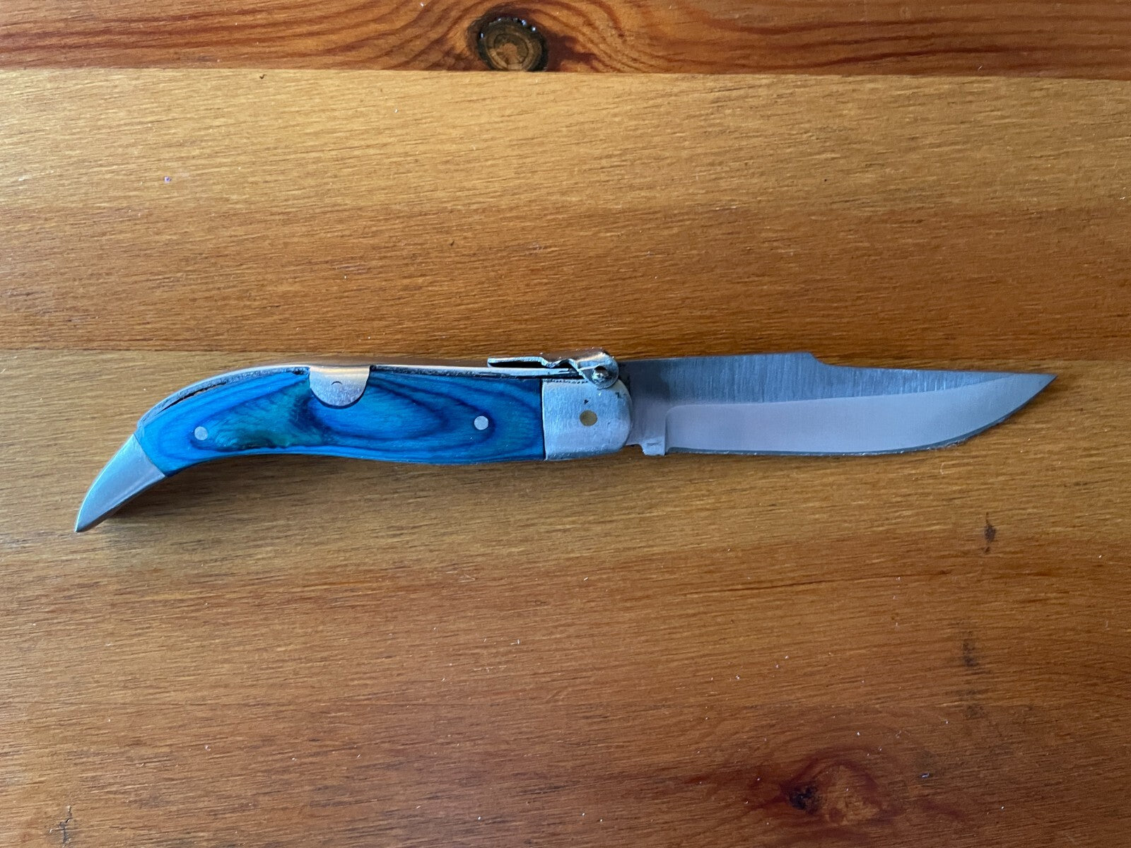 3.14” Spanish Navaja Teja Albacete Pocket Knife Blue Wood Handmade - USA Seller