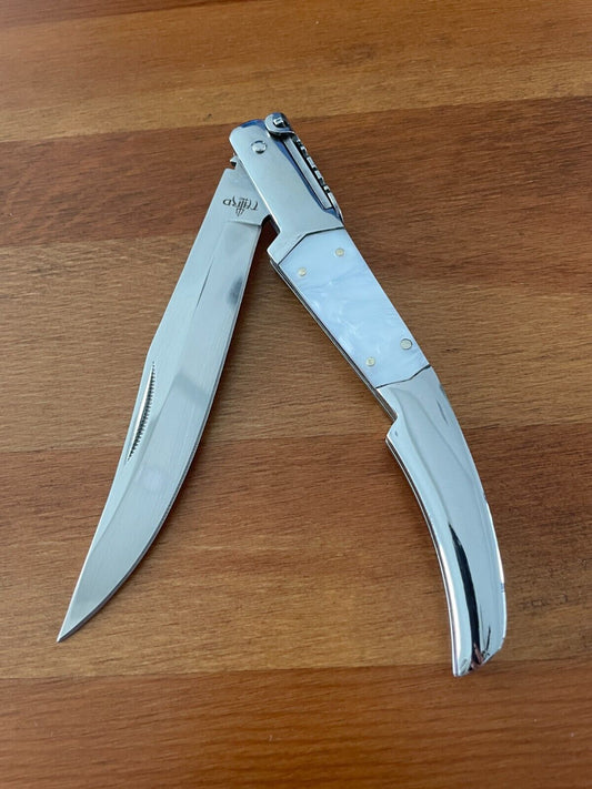 5.1" Arabian Style Navaja with Ratchet Pocket Knife White Acrylic Scales - Spain