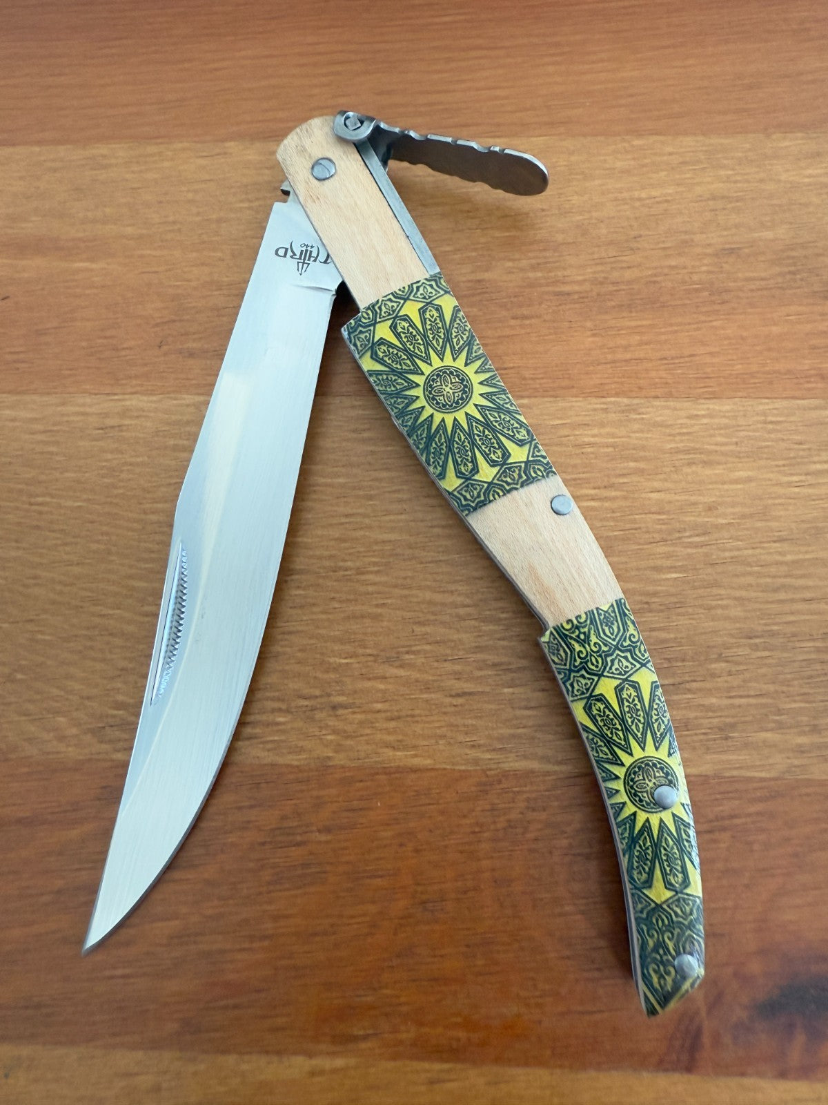 5" Arabian Style Navaja with Ratchet Pocket Knife Maple Wood Handle From Spain