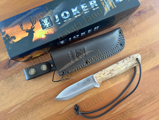 Joker Nordico Survival Fixed Knife 3.9" Böhler K720 Carbon Steel and Curly Birch