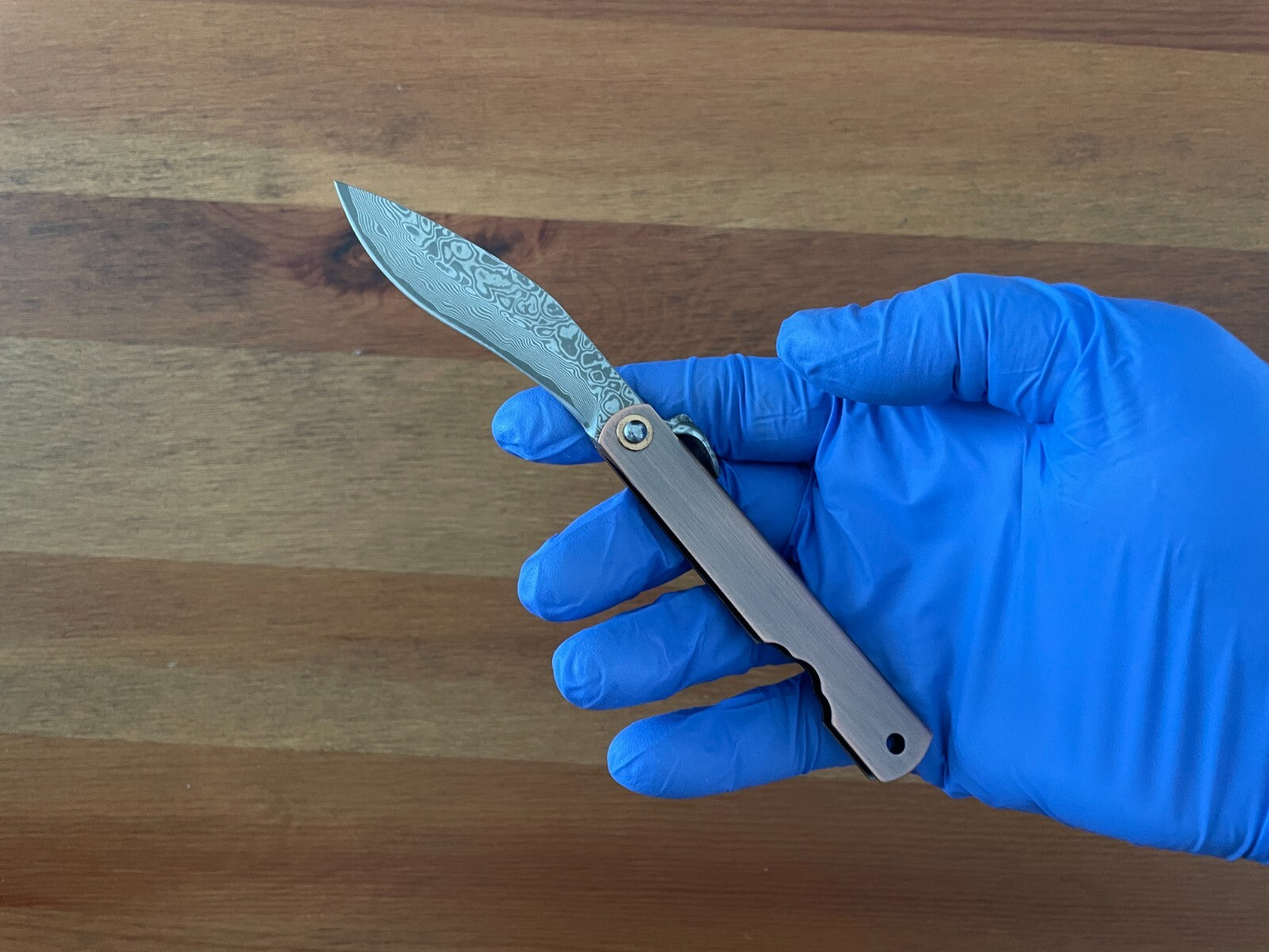 2.9" Navaja Higonokami Pocket Knife 79-layer Damascus Copper Handle with Sheath