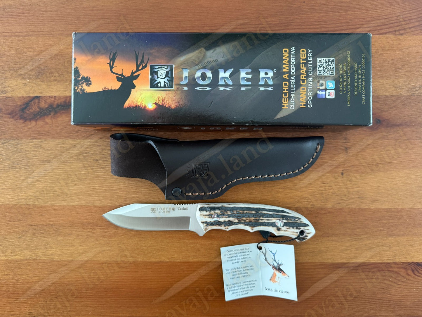 3.5" Joker Teckel Bushcraft Knife Deer Horn Handle | Full Tang | Leather Sheath
