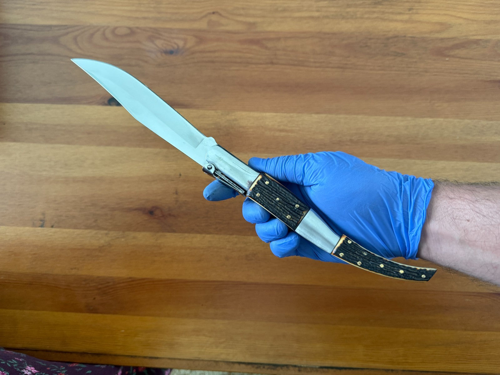 6.5" Long Blade Arabian Style Ratchet Navaja Folding Knife Deer Antler Imitation