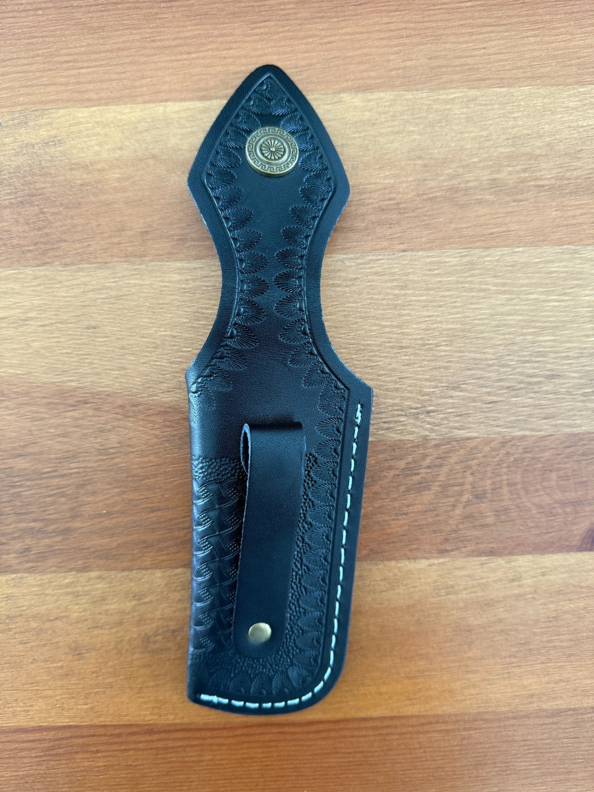 4.4 in. Black Leather Pocket Knife Sheath with Belt Holder Hand Made Spain