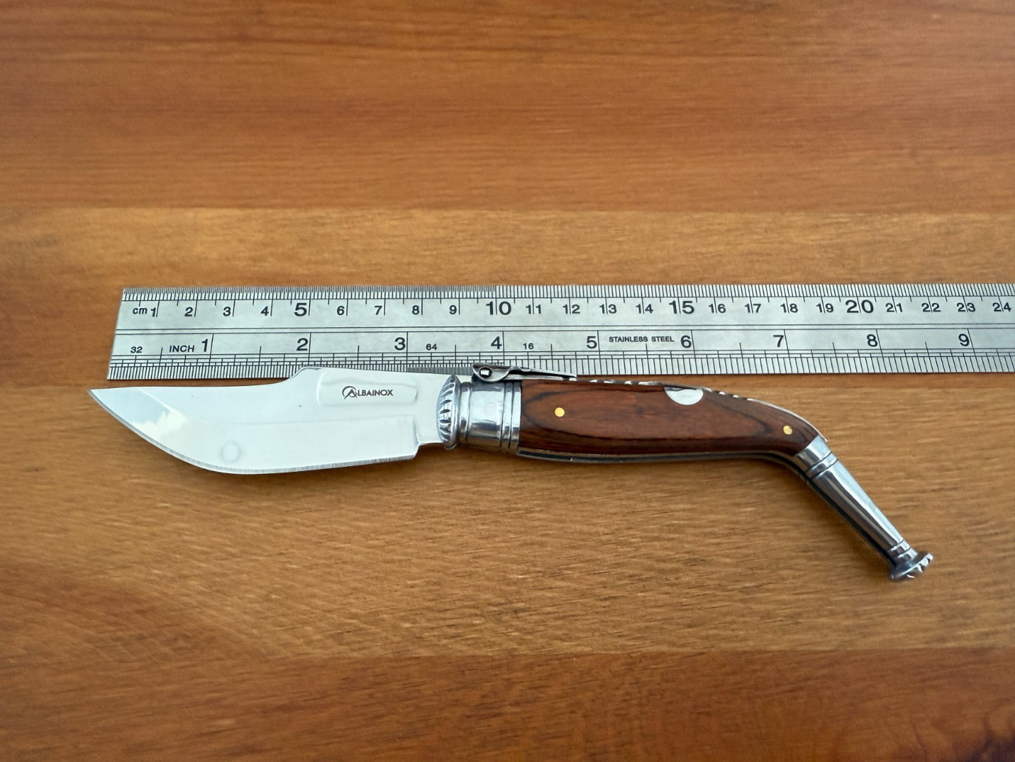 3.4” Spanish Navaja Jerezana Folding Knife Red Stamina Wood Scales With Ratchet