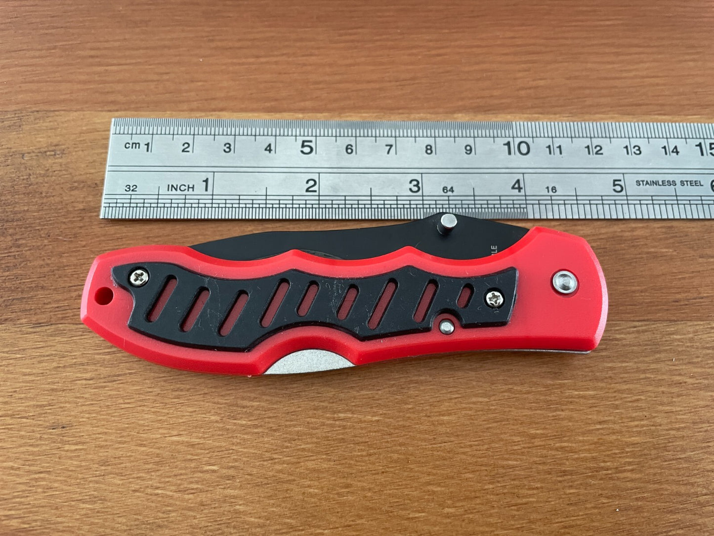 3.3" Black Stainless Steel Blade Tactical Pocket Knife Red Plastic Handle