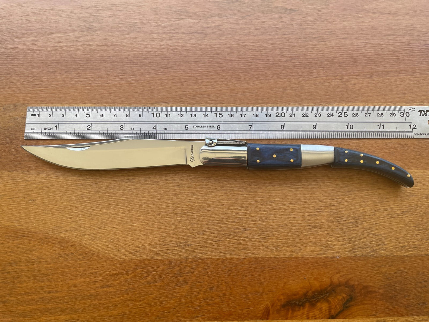 5.11" Arabian Style Spanish Navaja Folding Knife Blue Wood Scales with Ratchet