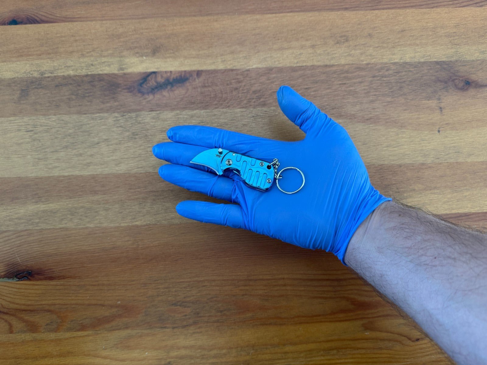 1.2" Stainless Steel Blue Curved Blade Keychain Mini Folding Knife Liner Lock