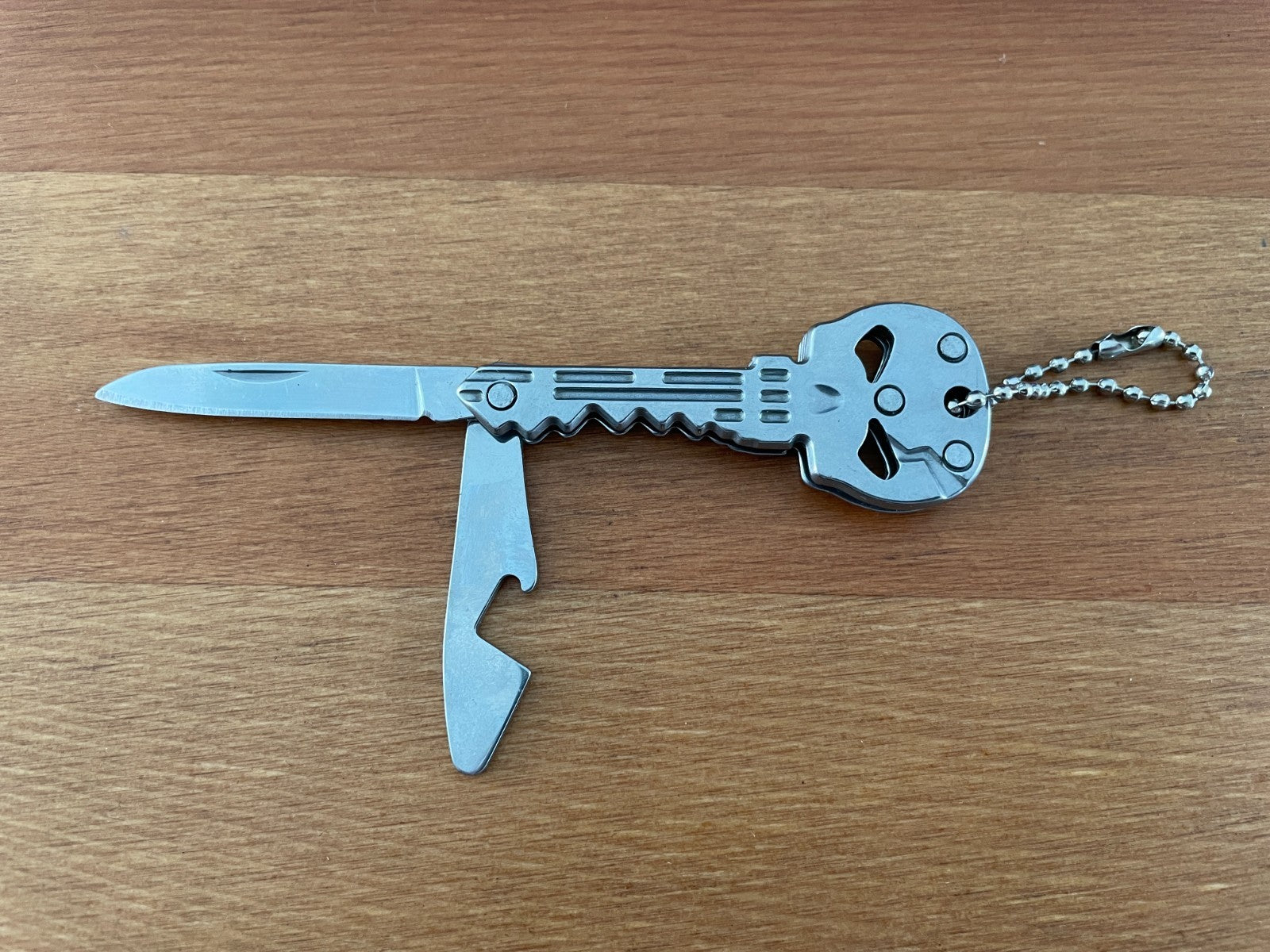 Skull Key Ring Knife 1.8-in Blade With Bottle Opener Polished Finish From Spain