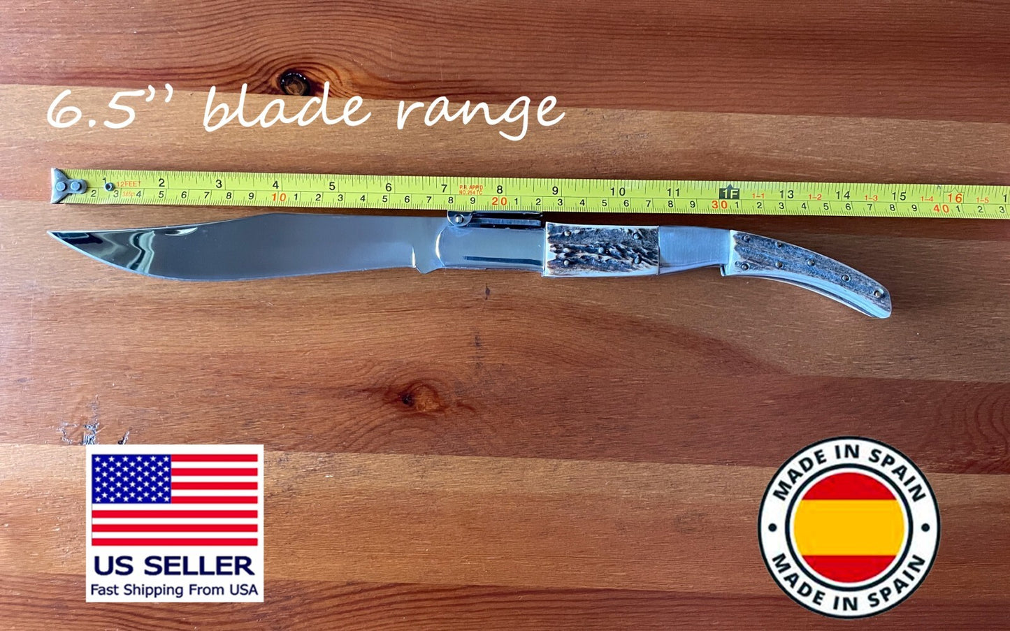 6.5" Arabian Style Navaja Folding Knife Deer Antler Scales with Ratchet - Spain