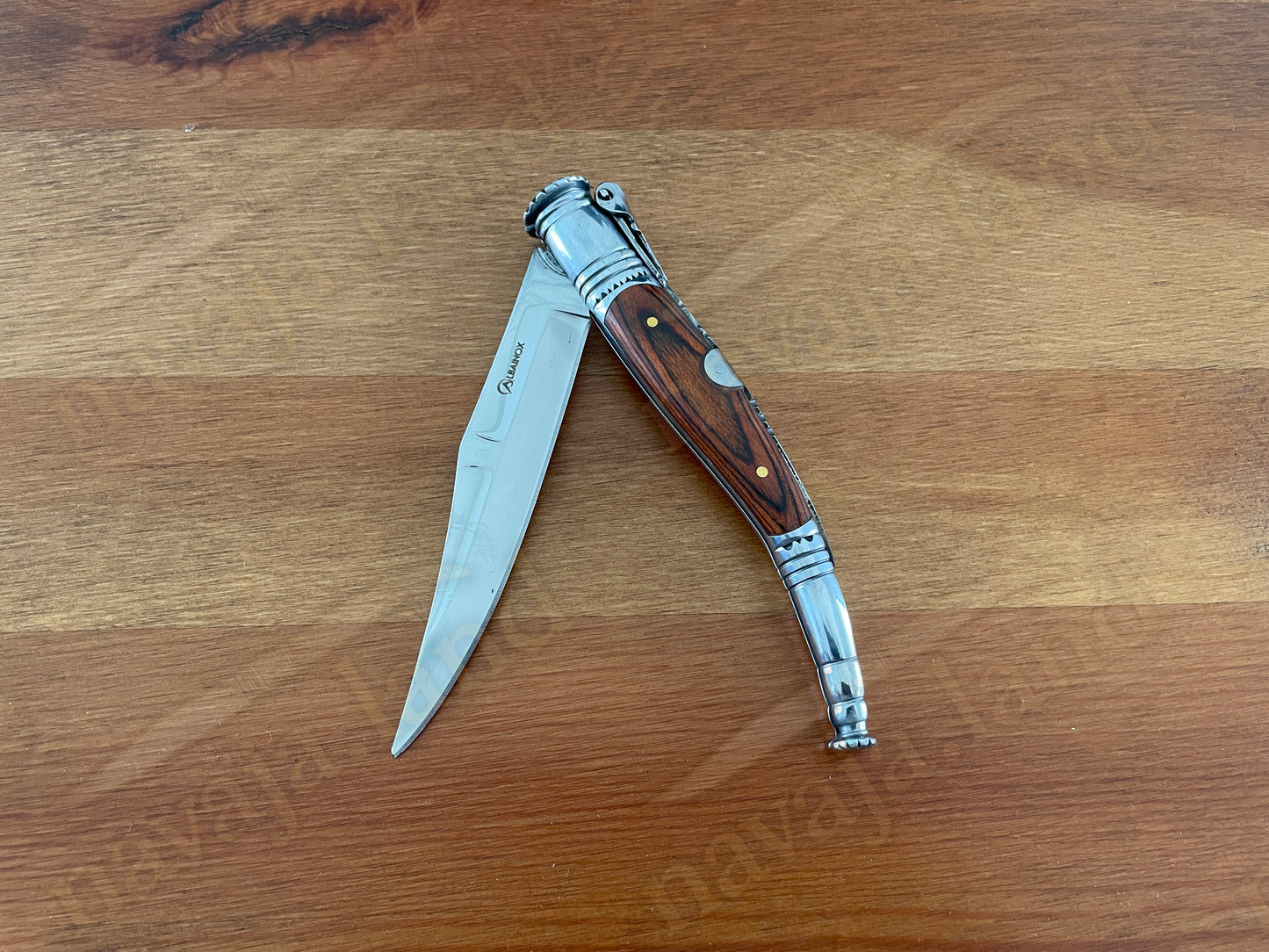 4.13” Spanish Navaja Serrana Folding Pocket Knife Red Stamina Wood Handle