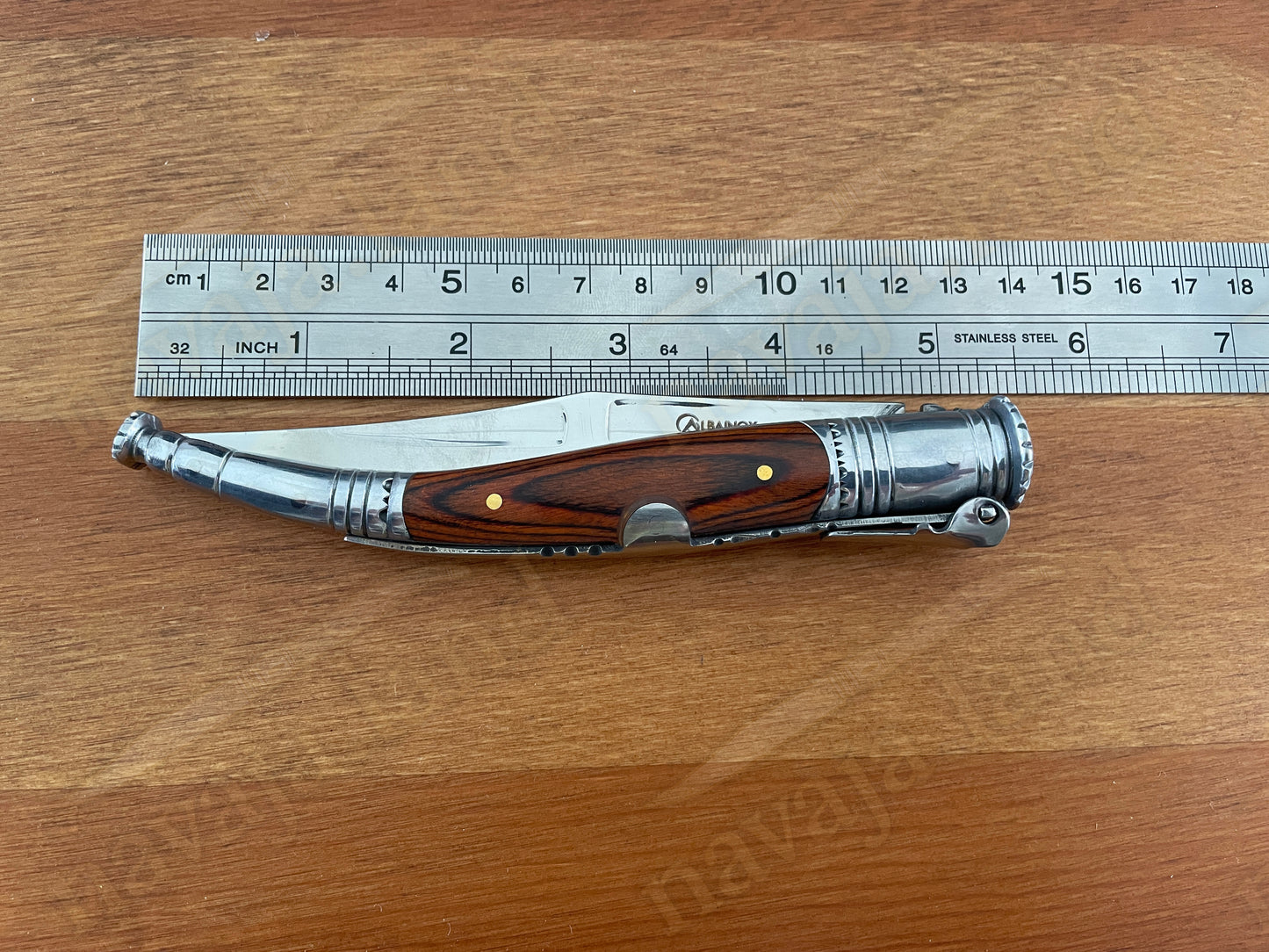 4.13” Spanish Navaja Serrana Folding Pocket Knife Red Stamina Wood Handle