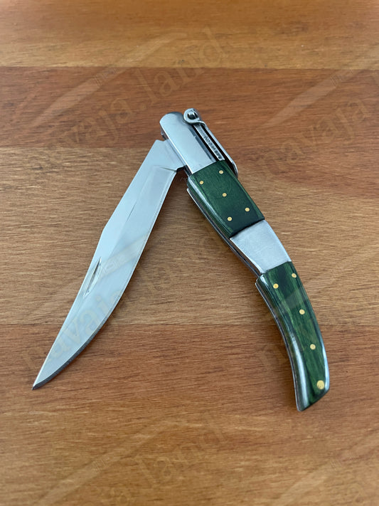 🔥3.14” Arabian Style Navaja Spanish Knife – Green Wood & Steel Handle | Ratchet
