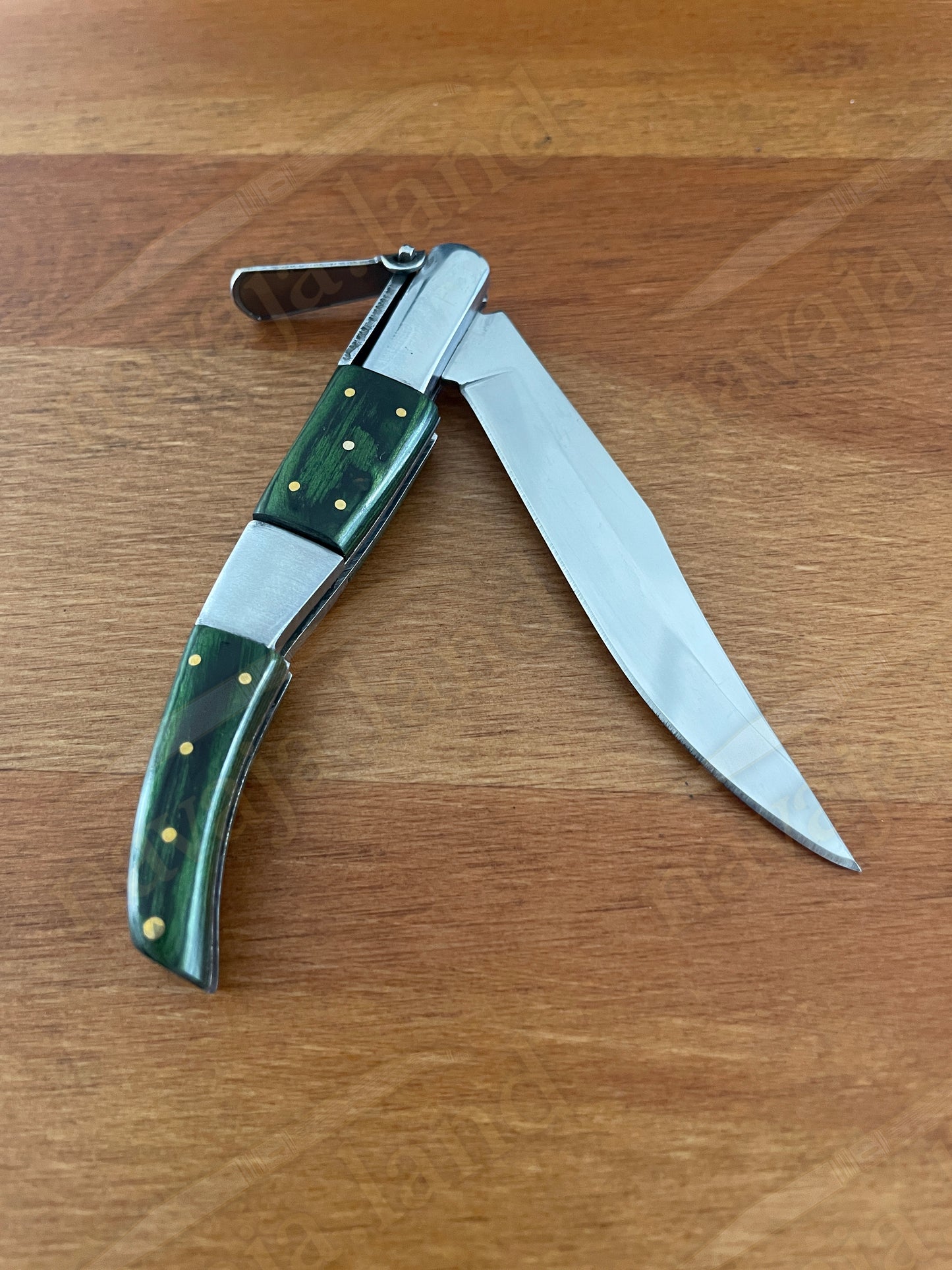 🔥3.14” Arabian Style Navaja Spanish Knife – Green Wood & Steel Handle | Ratchet