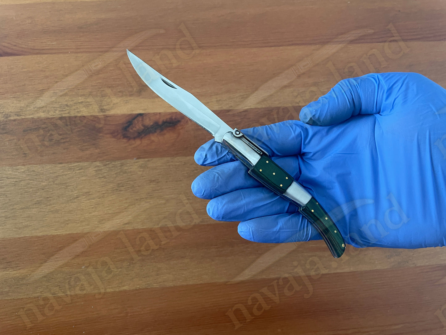 🔥3.14” Arabian Style Navaja Spanish Knife – Green Wood & Steel Handle | Ratchet