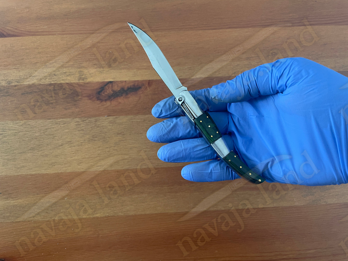 🔥3.14” Arabian Style Navaja Spanish Knife – Green Wood & Steel Handle | Ratchet