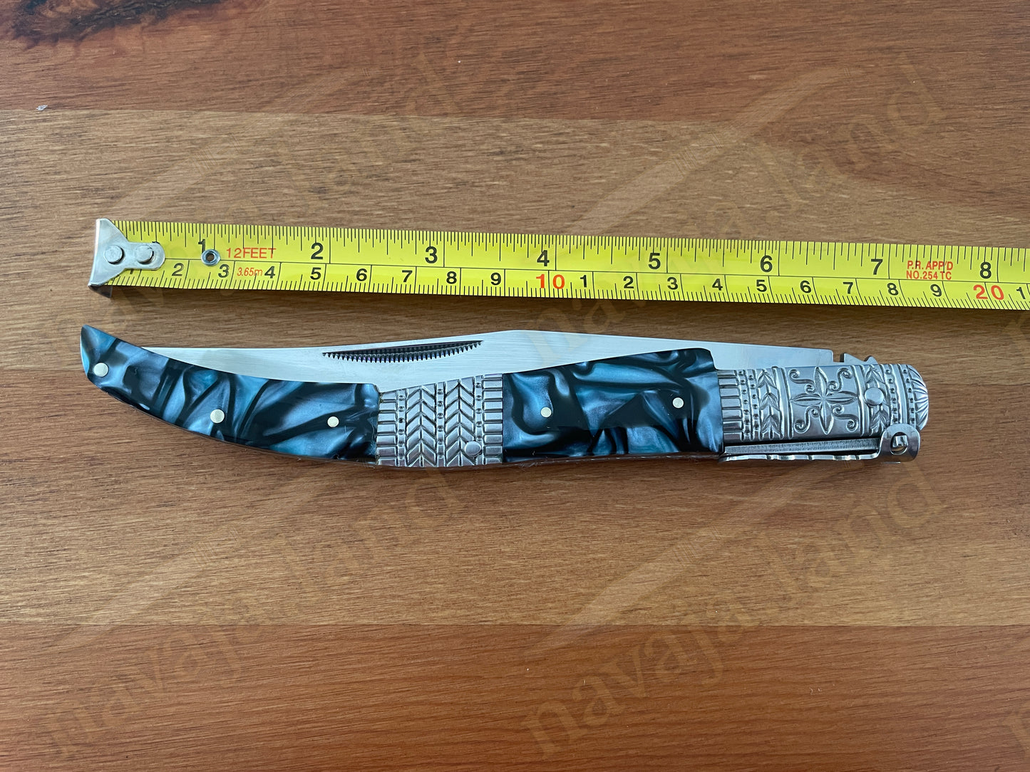 5.9" Arabian Style Navaja with Ratchet Pocket Knife Blue Acrylic & Steel Handle