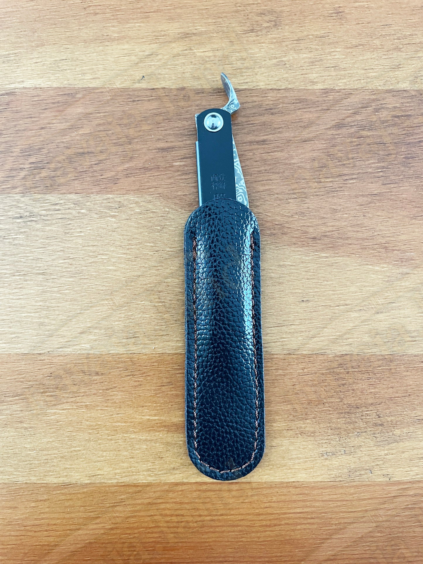2.9” Higonokami Style Pocket Knife – 79-Layer Damascus Falcata Blade | Steel Handle | Sheath | EDC Folding Knife