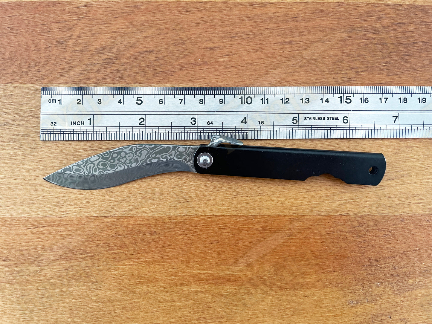 2.9” Higonokami Style Pocket Knife – 79-Layer Damascus Falcata Blade | Steel Handle | Sheath | EDC Folding Knife
