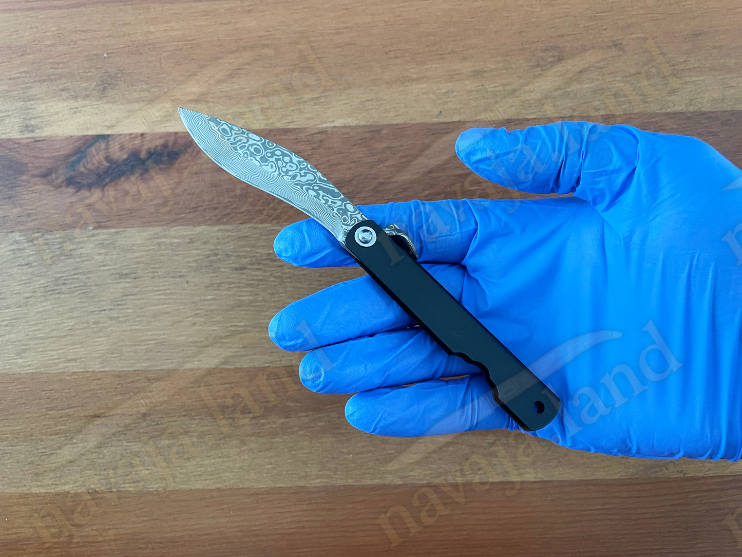 2.9” Higonokami Style Pocket Knife – 79-Layer Damascus Falcata Blade | Steel Handle | Sheath | EDC Folding Knife