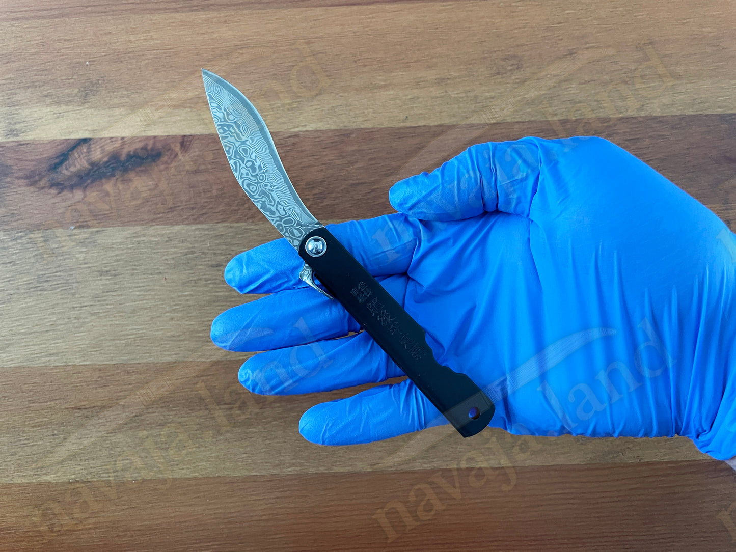 2.9” Higonokami Style Pocket Knife – 79-Layer Damascus Falcata Blade | Steel Handle | Sheath | EDC Folding Knife