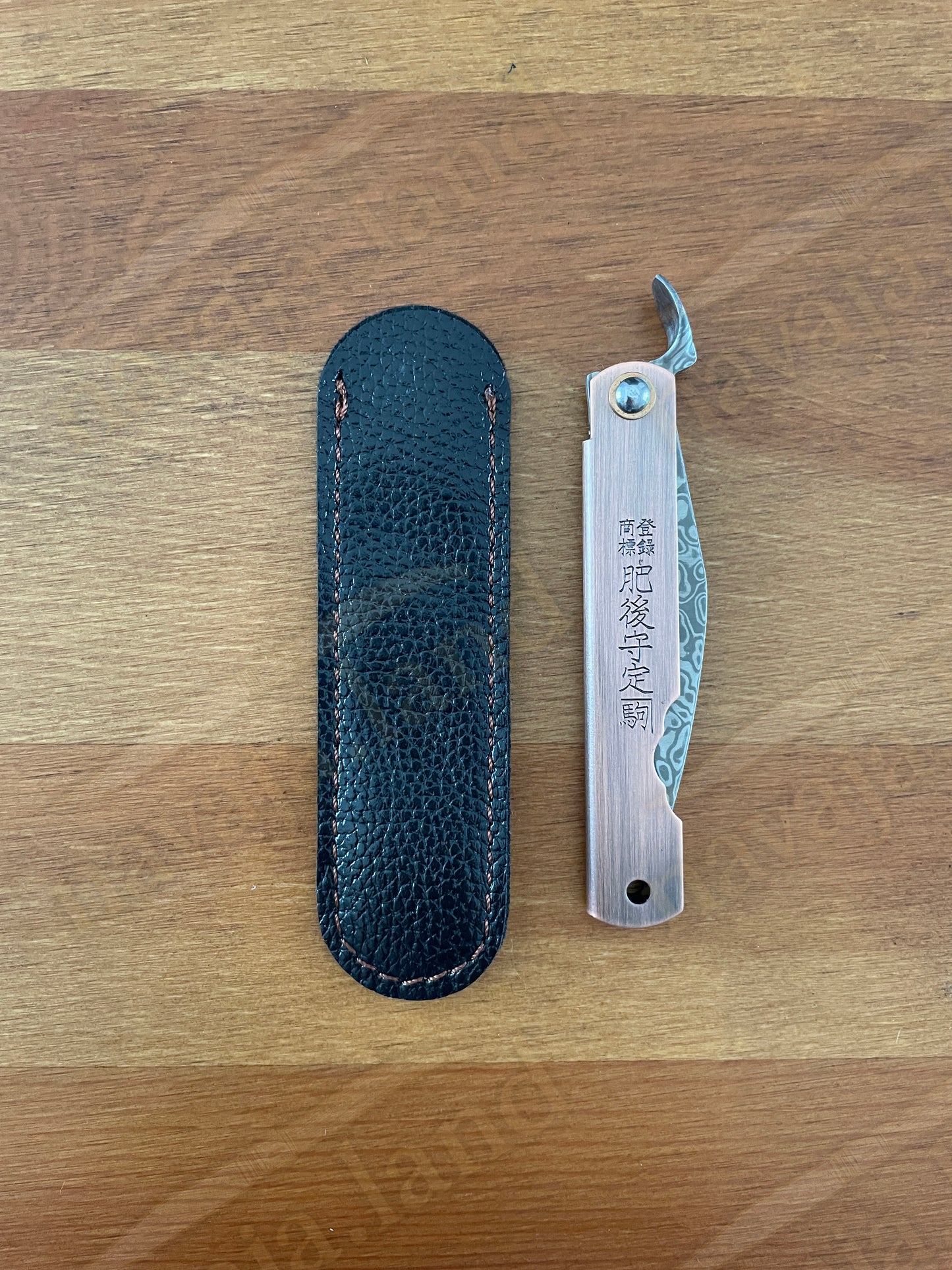 2.9” Higonokami Style Pocket Knife – 79-Layer Damascus Blade | Copper Handle | Sheath | EDC Folding Knife