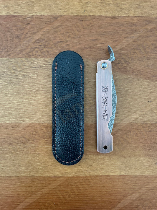 2.9” Higonokami Style Pocket Knife – 79-Layer Damascus Blade | Copper Handle | Sheath | EDC Folding Knife