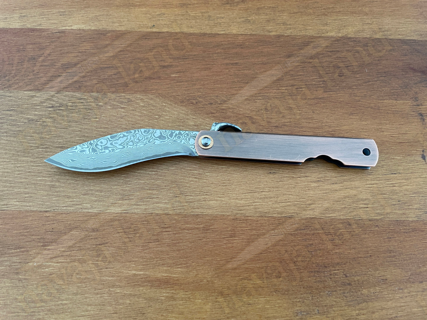 2.9” Higonokami Style Pocket Knife – 79-Layer Damascus Blade | Copper Handle | Sheath | EDC Folding Knife