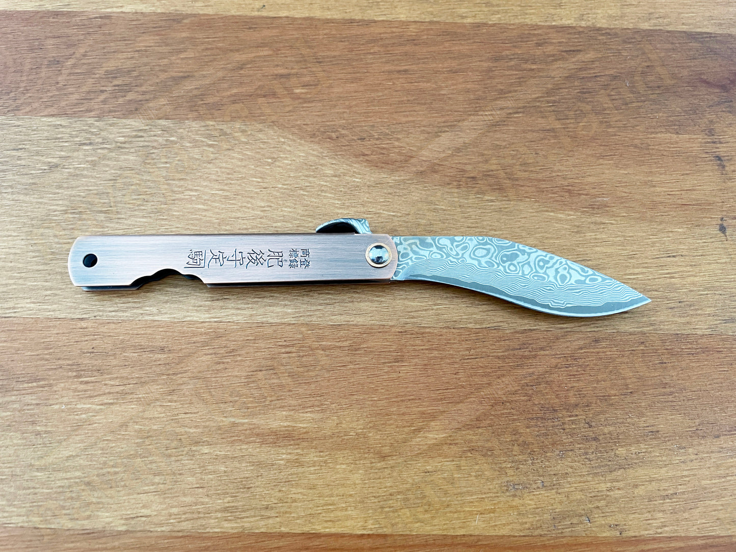 2.9” Higonokami Style Pocket Knife – 79-Layer Damascus Blade | Copper Handle | Sheath | EDC Folding Knife