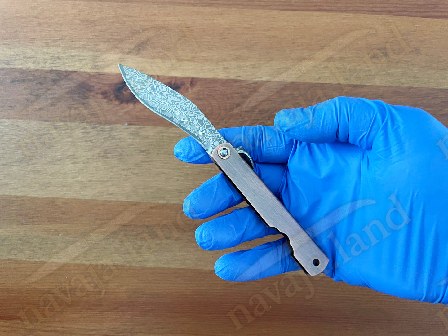 2.9” Higonokami Style Pocket Knife – 79-Layer Damascus Blade | Copper Handle | Sheath | EDC Folding Knife