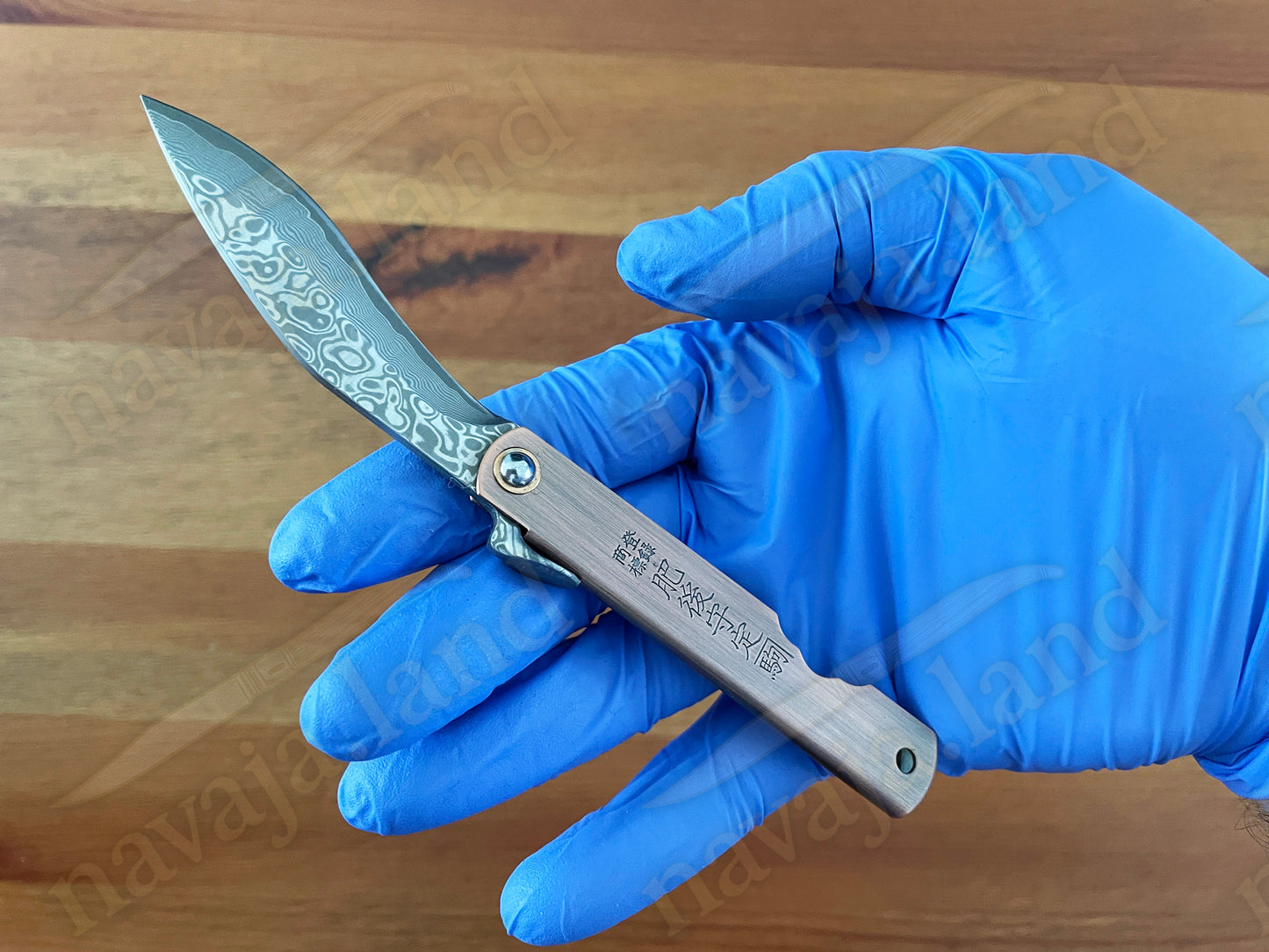 2.9” Higonokami Style Pocket Knife – 79-Layer Damascus Blade | Copper Handle | Sheath | EDC Folding Knife