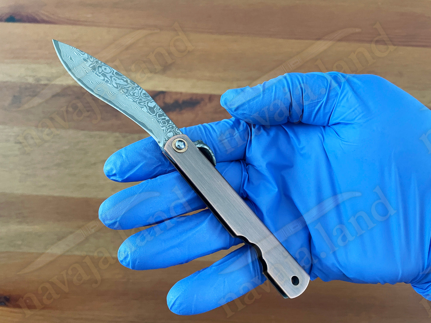 2.9” Higonokami Style Pocket Knife – 79-Layer Damascus Blade | Copper Handle | Sheath | EDC Folding Knife