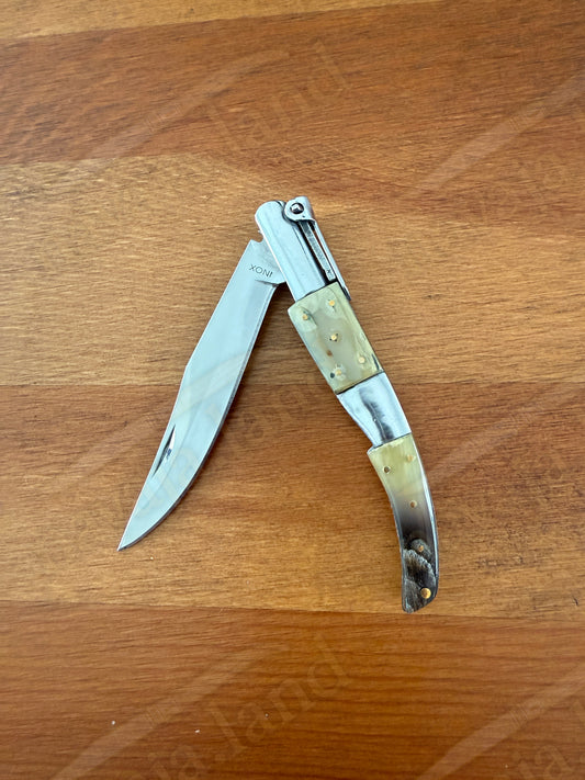 🔥3.14” Arabian Style Classic Spanish Navaja Folding Knife – Bull Horn Handle | Ratchet Lock