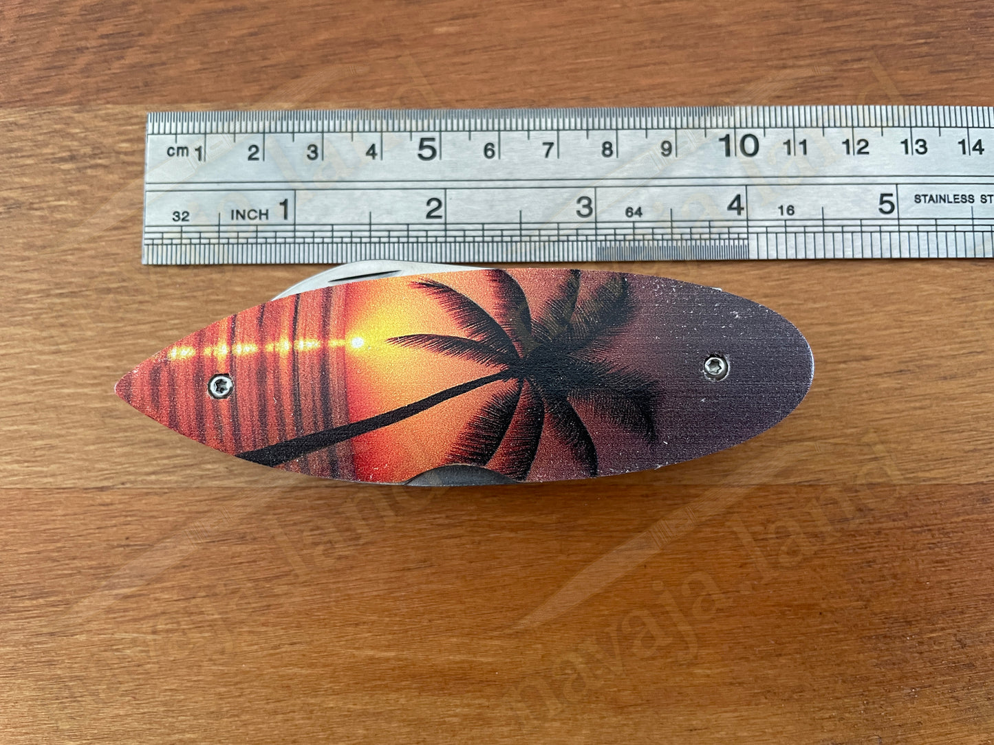 Surfboard “PALMERA” Pocket Knife – Beechwood Handle | Bottle Opener | Lockback
