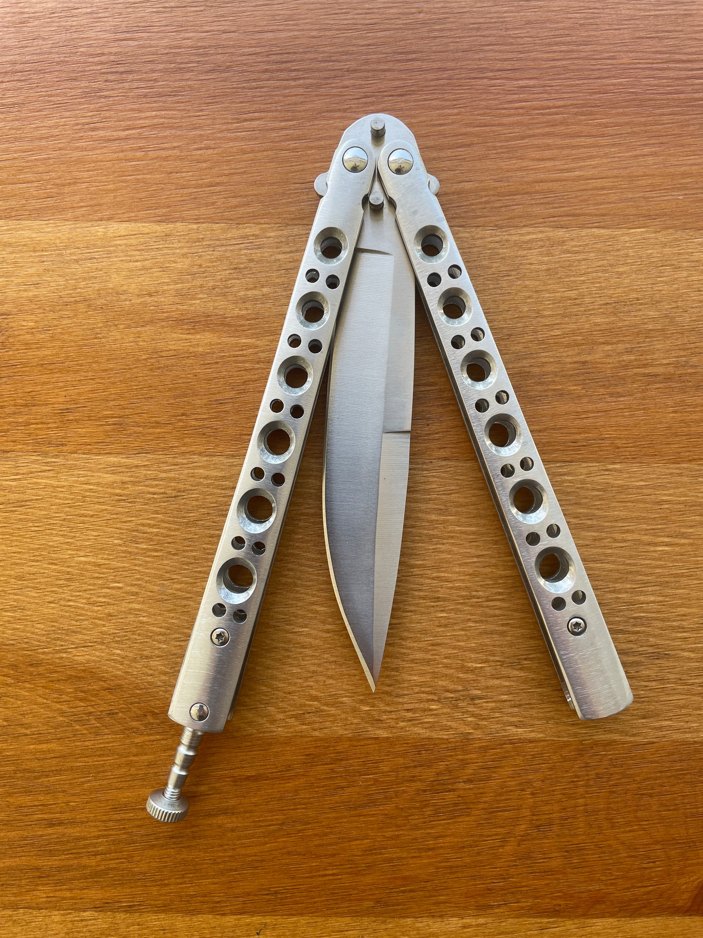 4.4" Stainless Steel Satin Blade Fan Knife Lock on Handle Adjustable