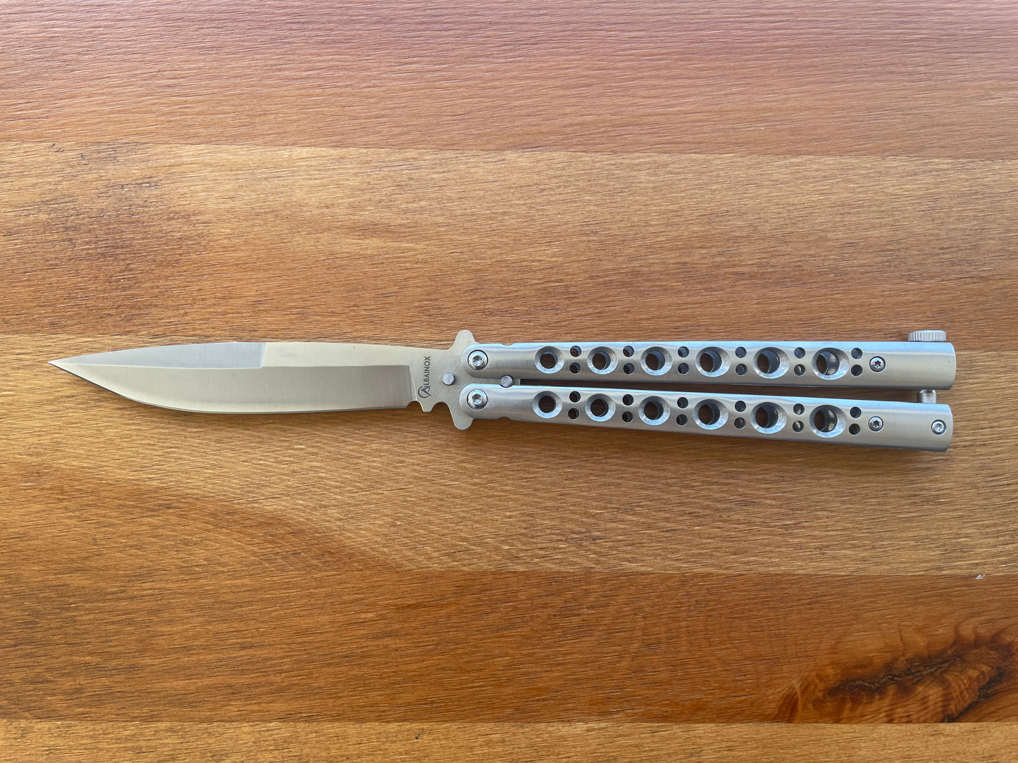 4.4" Stainless Steel Satin Blade Fan Knife Lock on Handle Adjustable