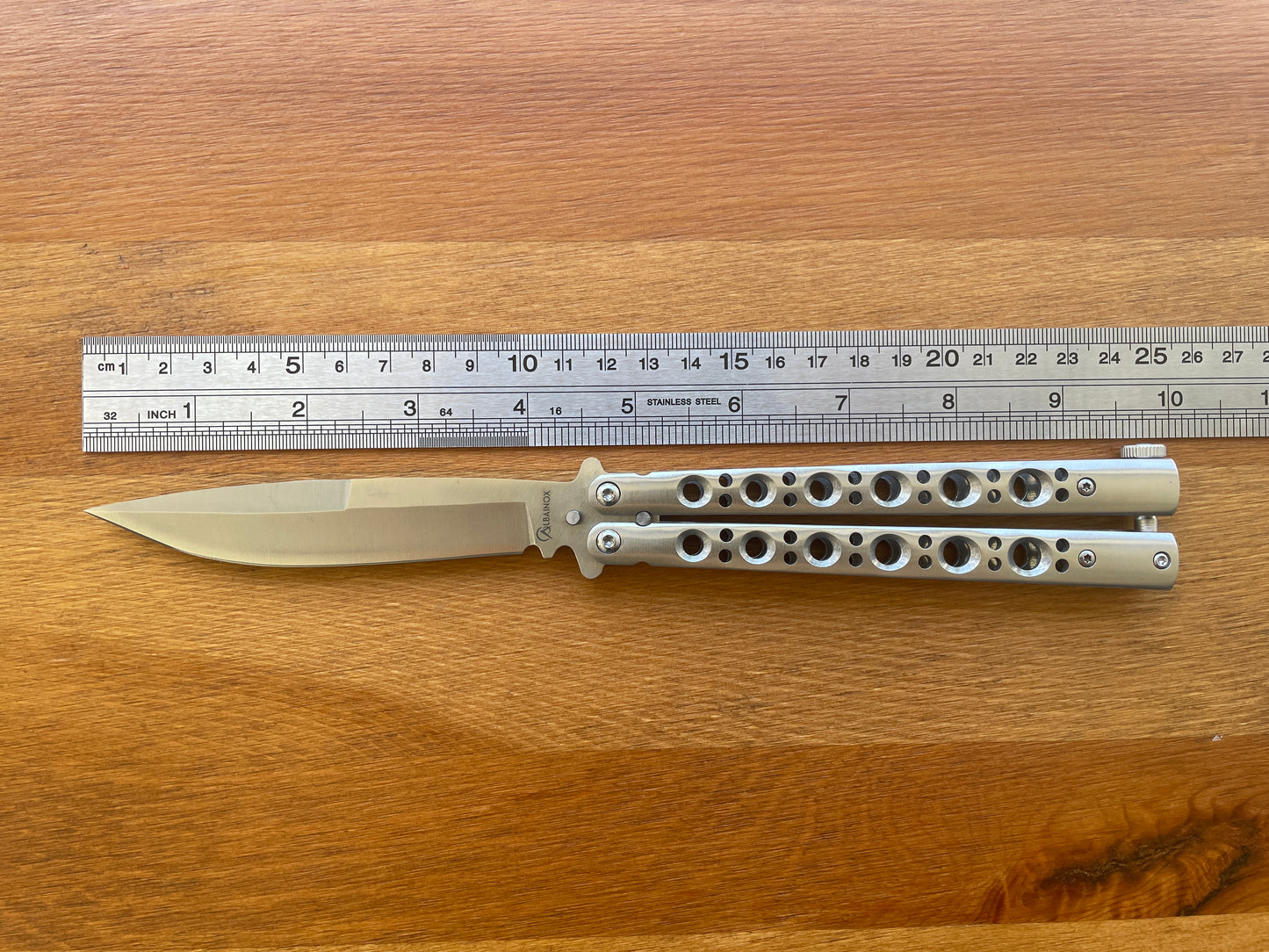4.4" Stainless Steel Satin Blade Fan Knife Lock on Handle Adjustable