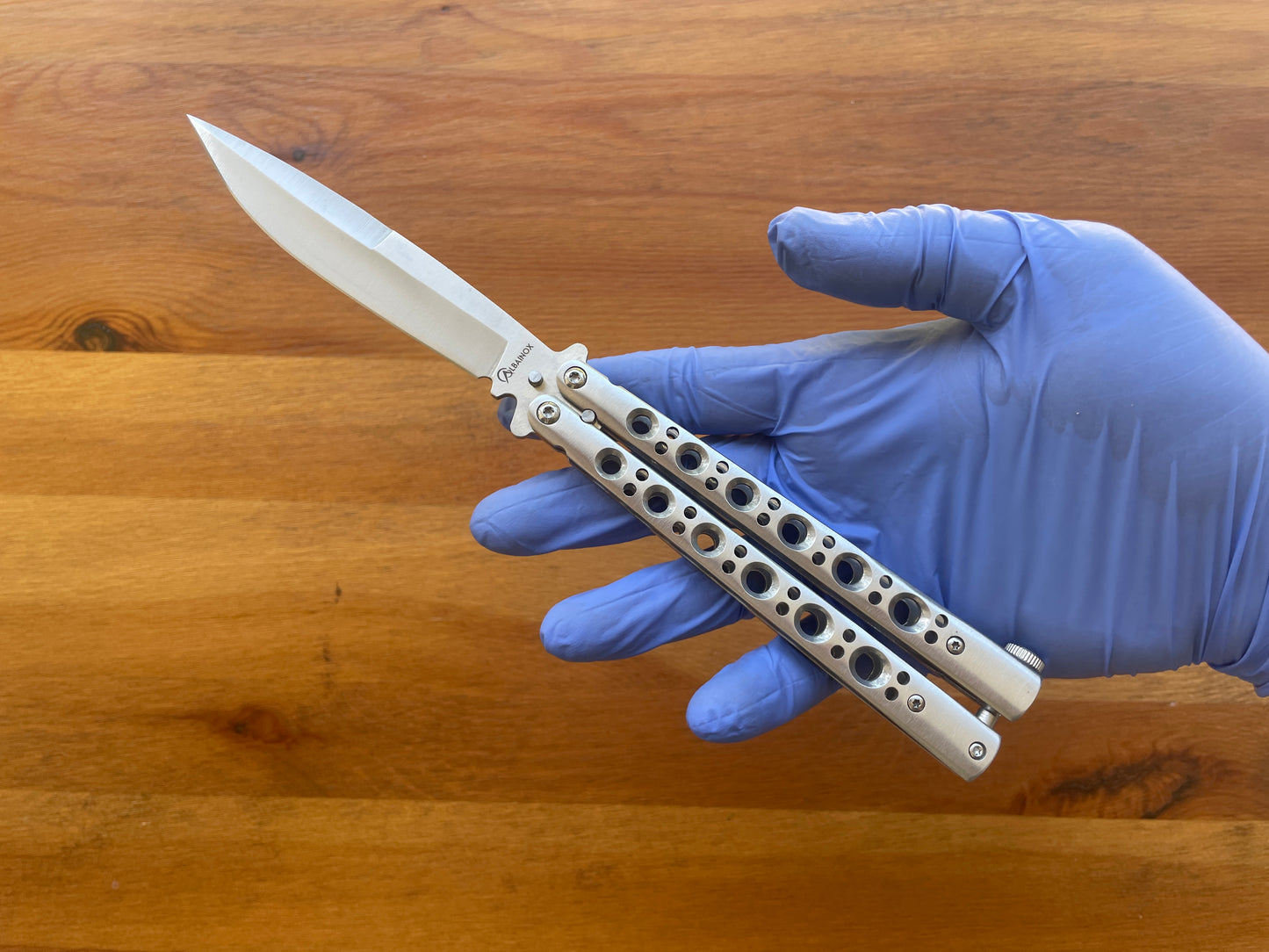4.4" Stainless Steel Satin Blade Fan Knife Lock on Handle Adjustable
