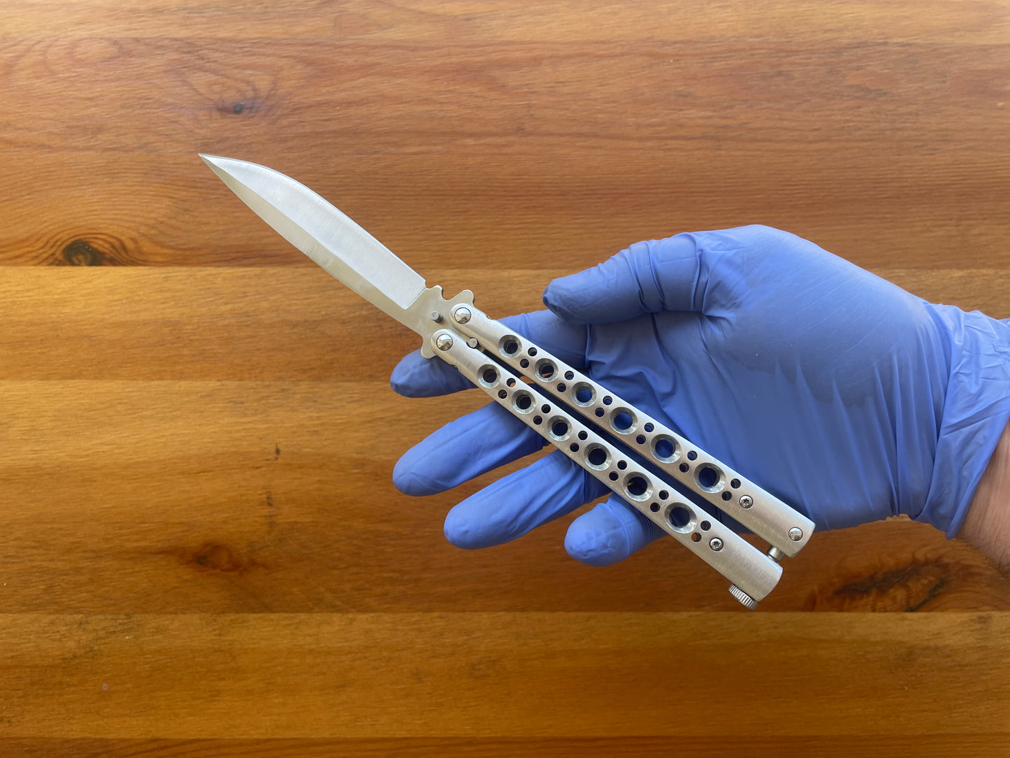4.4" Stainless Steel Satin Blade Fan Knife Lock on Handle Adjustable