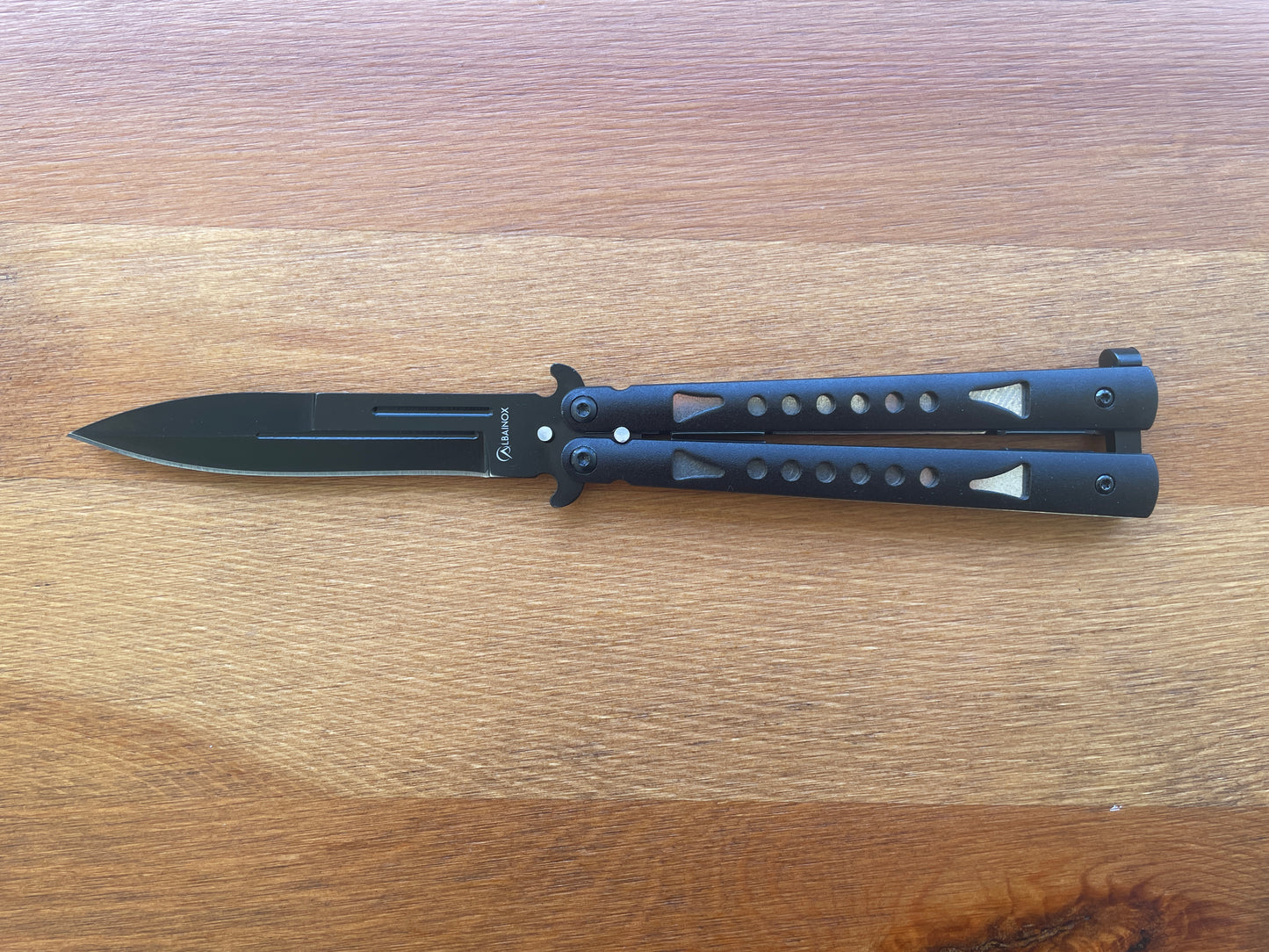 4" Black Stainless Blade Fan Knife Black Aluminum Handle Sword Point