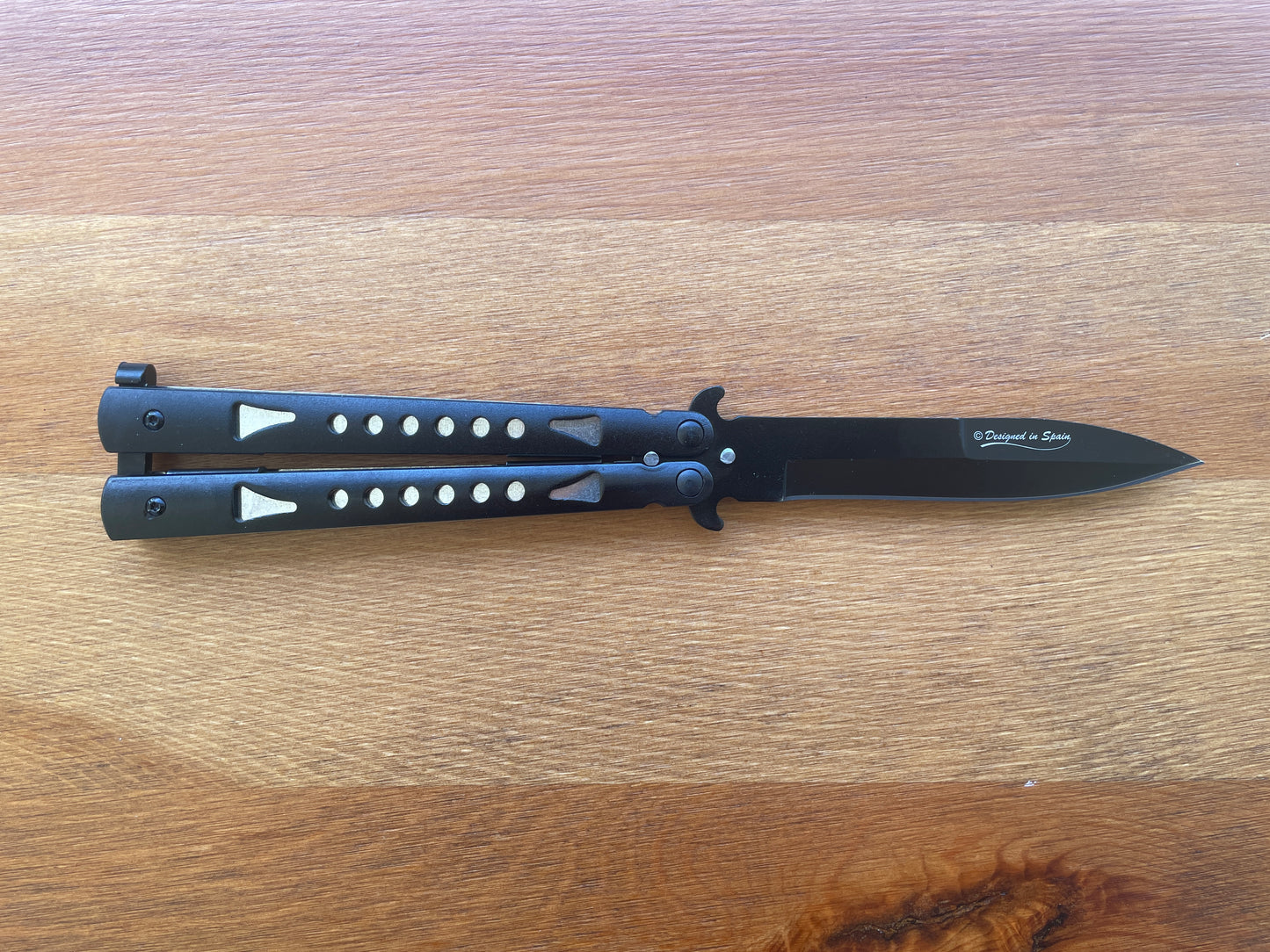 4" Black Stainless Blade Fan Knife Black Aluminum Handle Sword Point